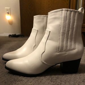 Faux leather white booties